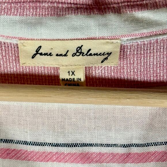 Jane and Delancey Women's 1X Linen Blend Roll Sleeve Button Front Blouse READ - Picture 5 of 12